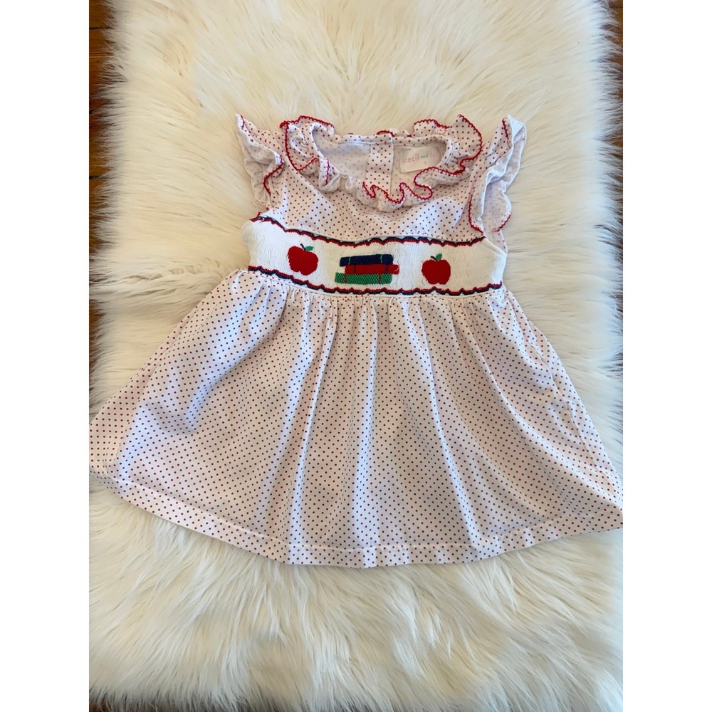 Girls Red Polka Dot Apple Book Smocked top size 5